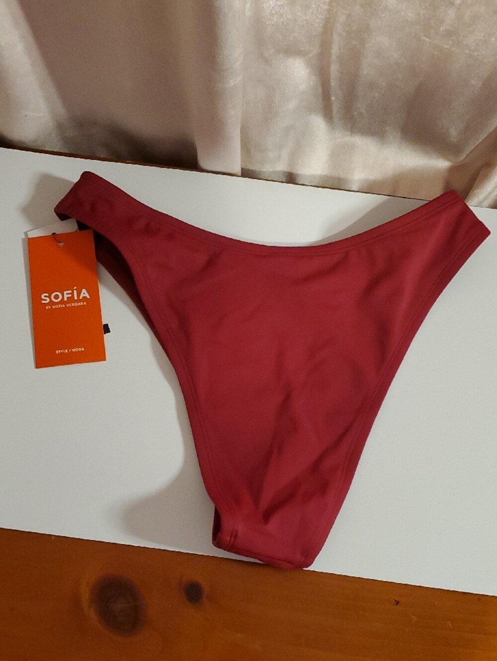 sofia by sofia vergara Burgundy High-Leg Bikini Bottom with Gold Ring wine red - Picture 5 of 6